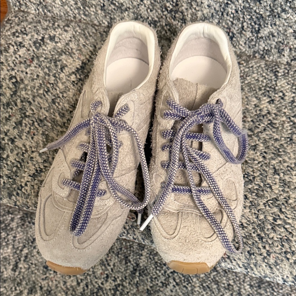 ALOHAS Beige grey Suede Sneakers with Purple Laces